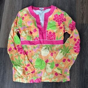 Lilly Pulitzer 100% linen sz L large fruit colourful bold vibrant sangria resort